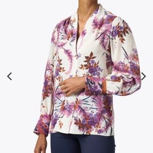 NEW Kobi Halperin Laurena Womens Floral Long-Sleeve Silk V-Neck Blouse Size L